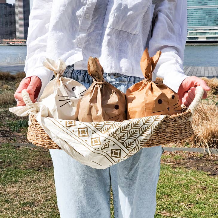 Handwoven Savar Bread Basket with White Handle-Set of 2